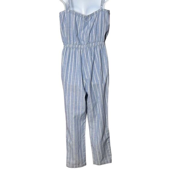 Cisono Women's Sleeveless Spaghetti Strap Waist Tie Striped Blue Jumpsuit Medium - Picture 4 of 11